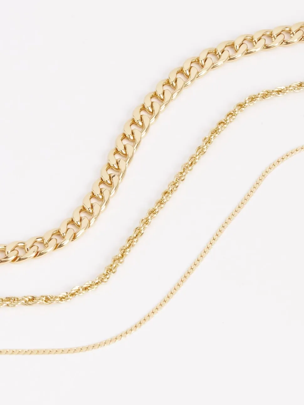 Gold Tone Three Layer Chain Necklace