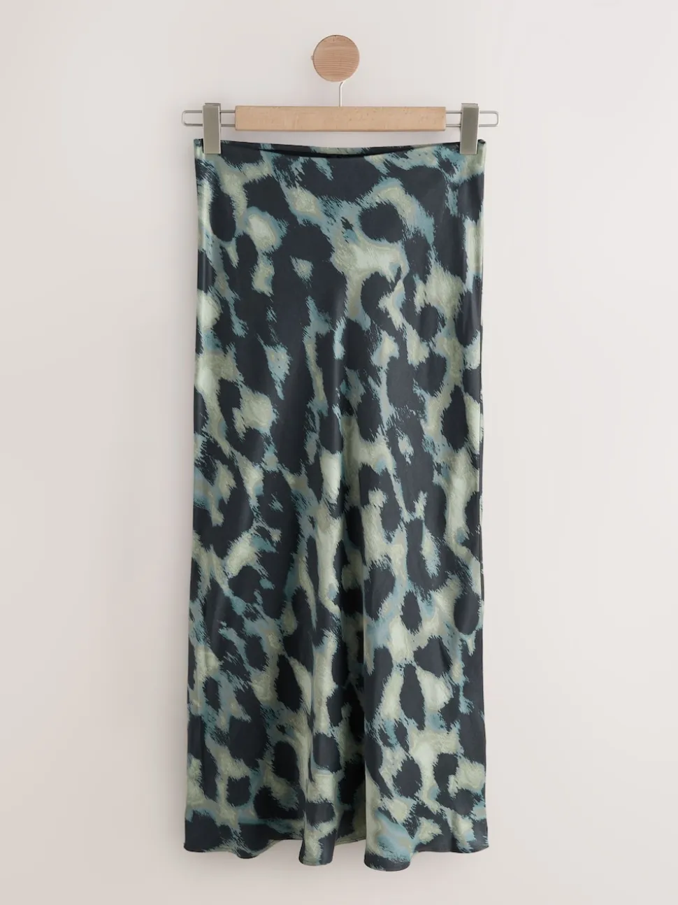 Green Animal Print Satin Midi Skirt