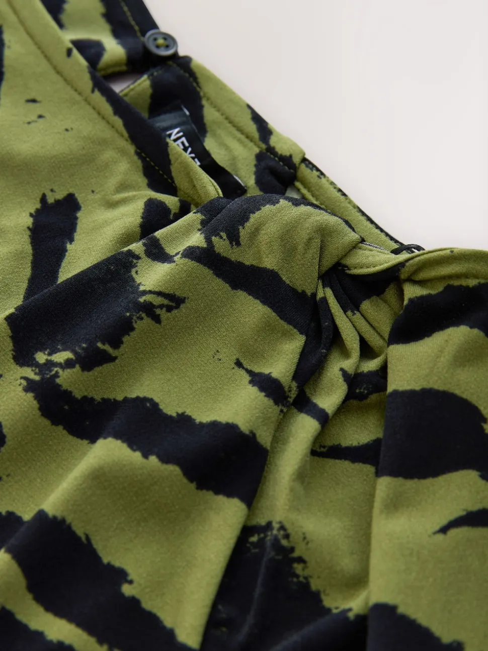 Green Animal Print Twist Neck Long Sleeve Blouse