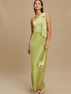 Green Bow One Shoulder Maxi Bridesmaid Dress