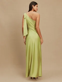 Green Bow One Shoulder Maxi Bridesmaid Dress