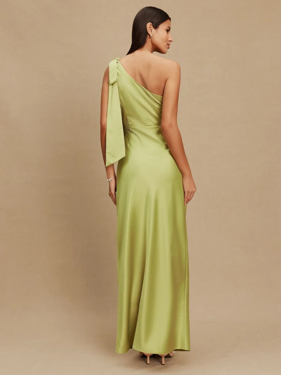 Green Bow One Shoulder Maxi Bridesmaid Dress