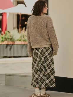 Green Check Midi Slip Skirt