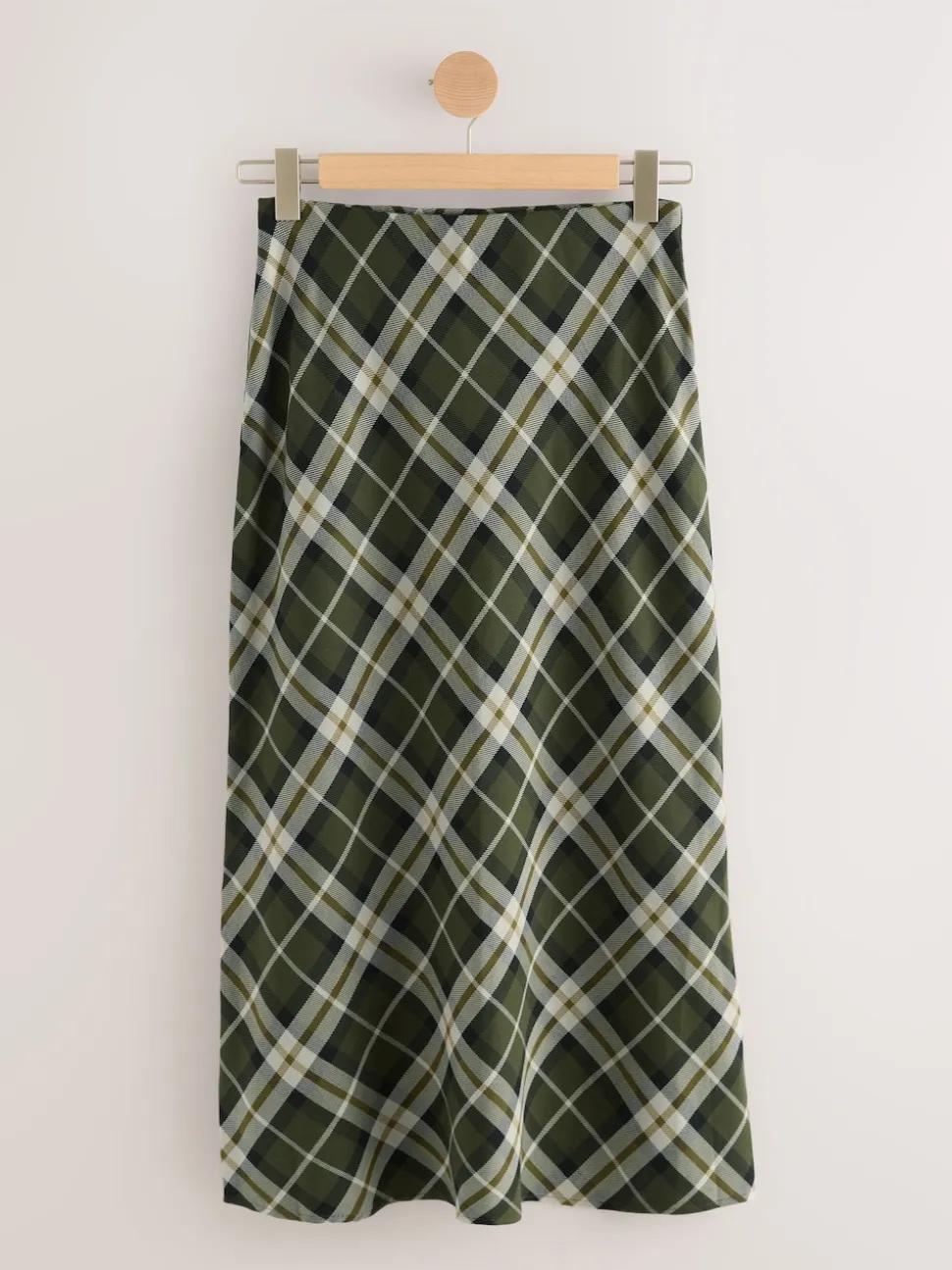 Green Check Midi Slip Skirt