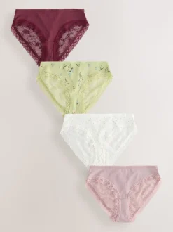 Green Ditsy Floral High Leg Cotton Lace Knickers 4 Pack