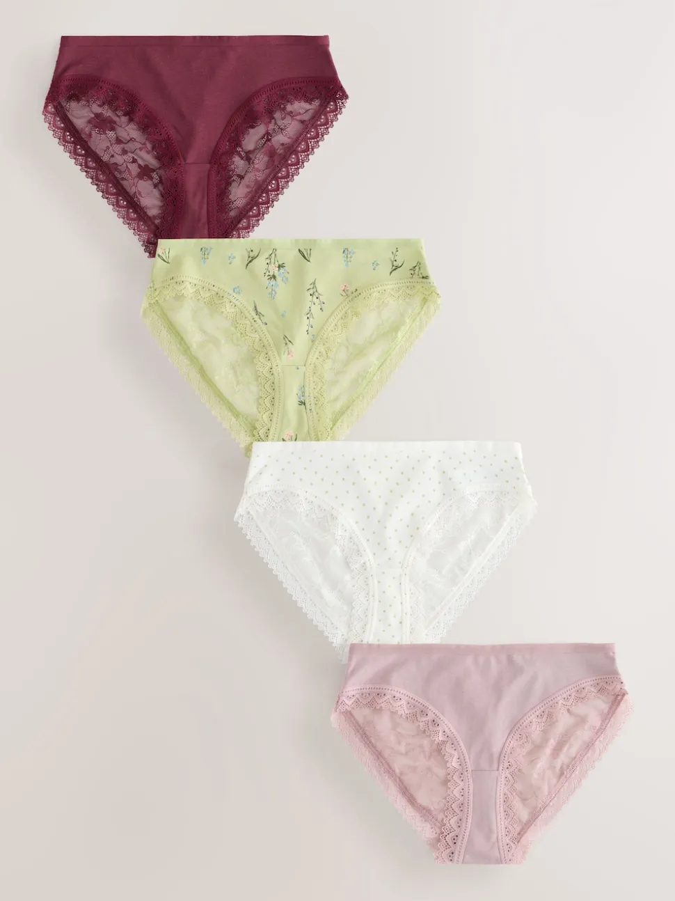 Green Ditsy Floral High Leg Cotton Lace Knickers 4 Pack
