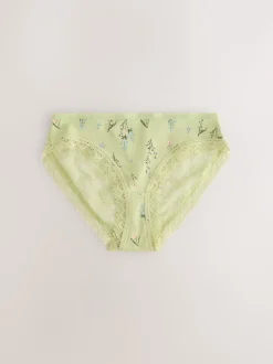 Green Ditsy Floral High Leg Cotton Lace Knickers 4 Pack