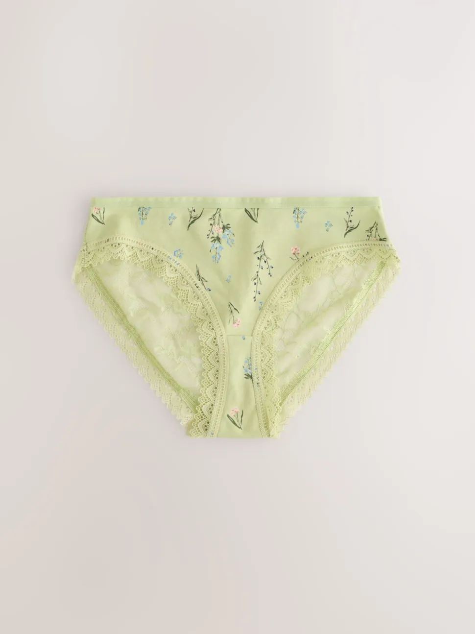 Green Ditsy Floral High Leg Cotton Lace Knickers 4 Pack