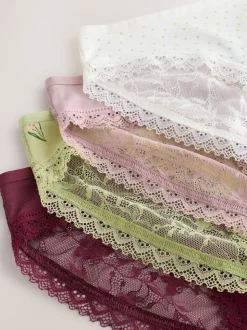 Green Ditsy Floral High Leg Cotton Lace Knickers 4 Pack