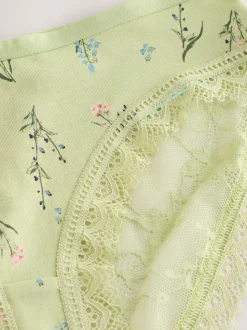 Green Ditsy Floral High Leg Cotton Lace Knickers 4 Pack