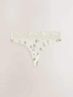Green Ditsy Floral Thong Cotton Lace Knickers 4 Pack