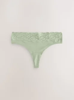 Green Ditsy Floral Thong Cotton Lace Knickers 4 Pack