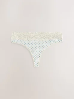 Green Ditsy Floral Thong Cotton Lace Knickers 4 Pack
