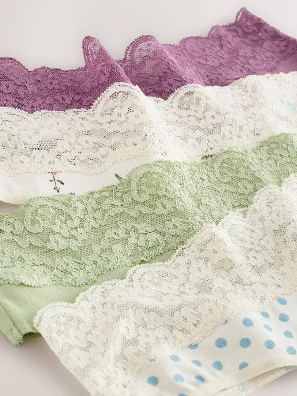 Green Ditsy Floral Thong Cotton Lace Knickers 4 Pack