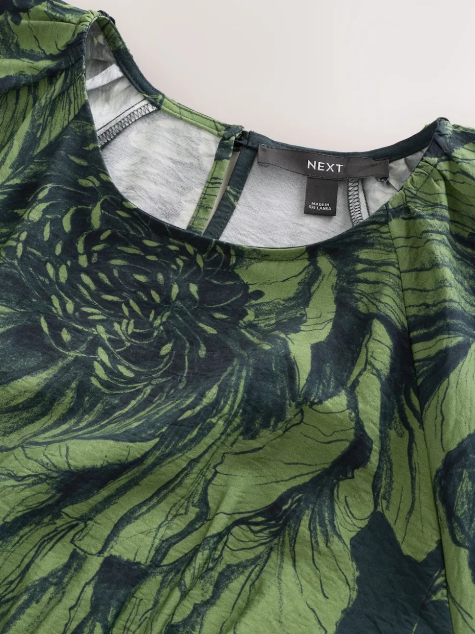 Green Floral Print Puff Sleeve Midi Dress