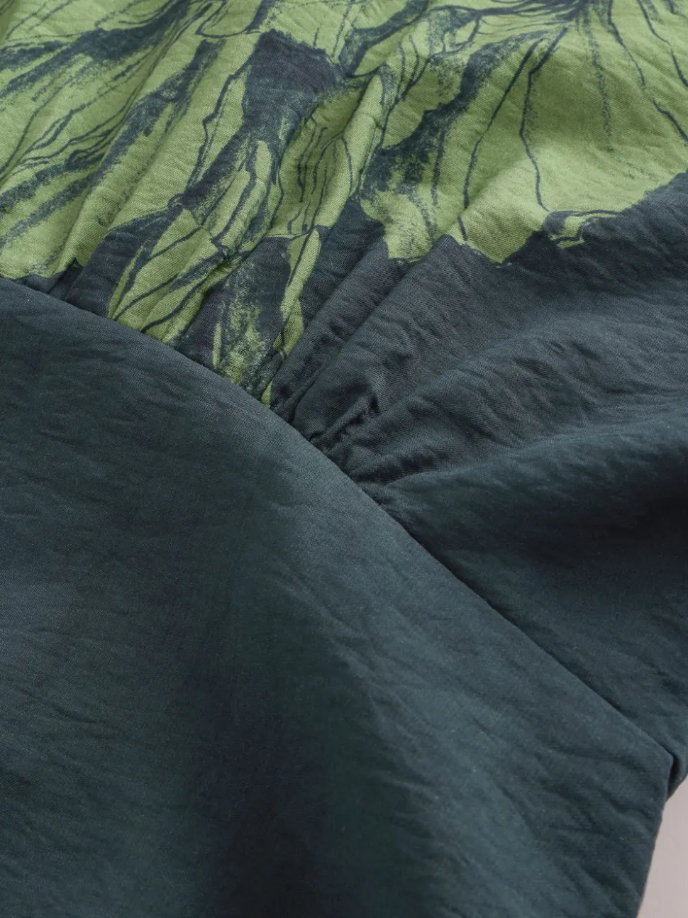Green Floral Print Puff Sleeve Midi Dress