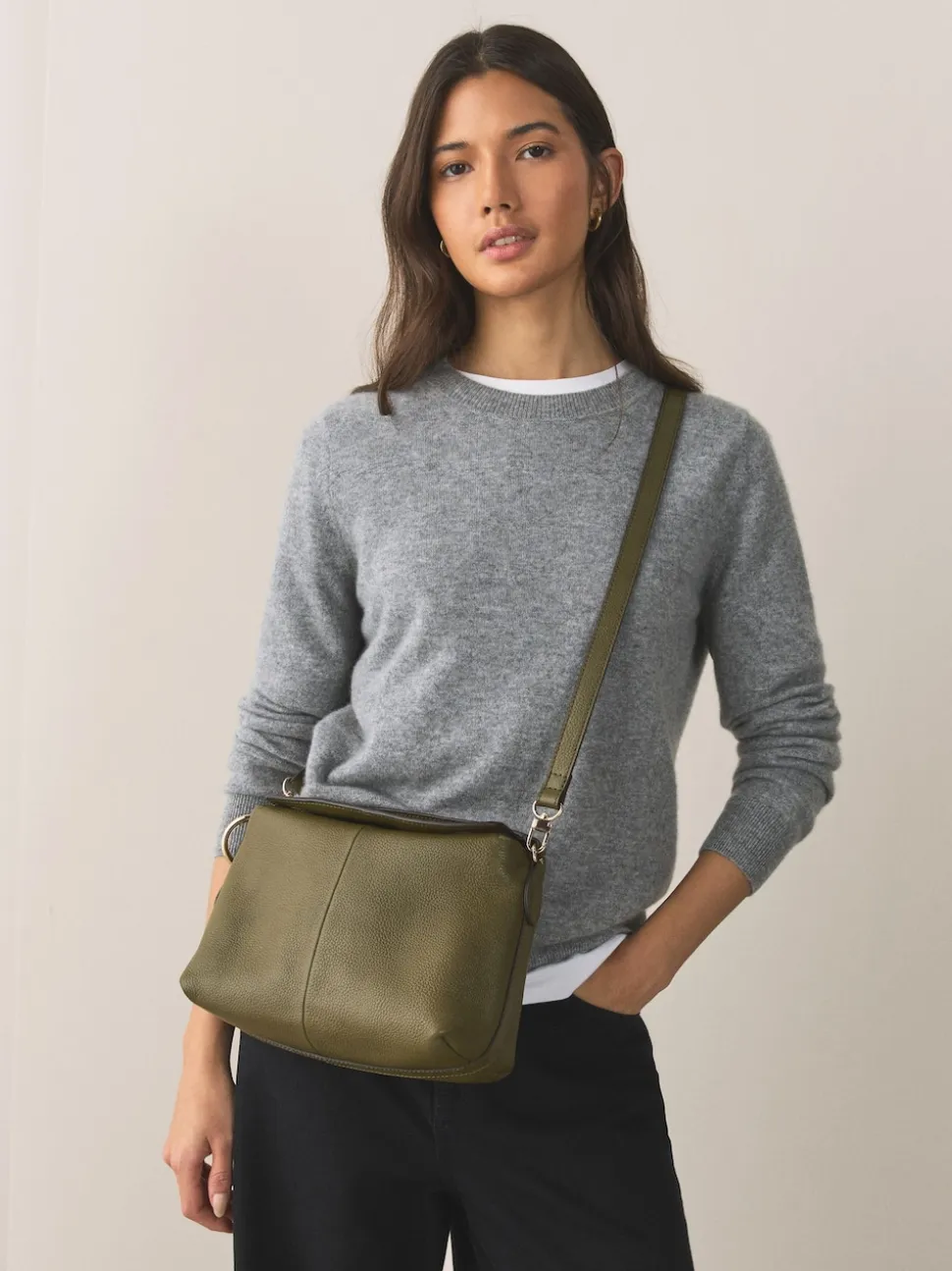 Green Leather Slouchy Cross-Body Bag