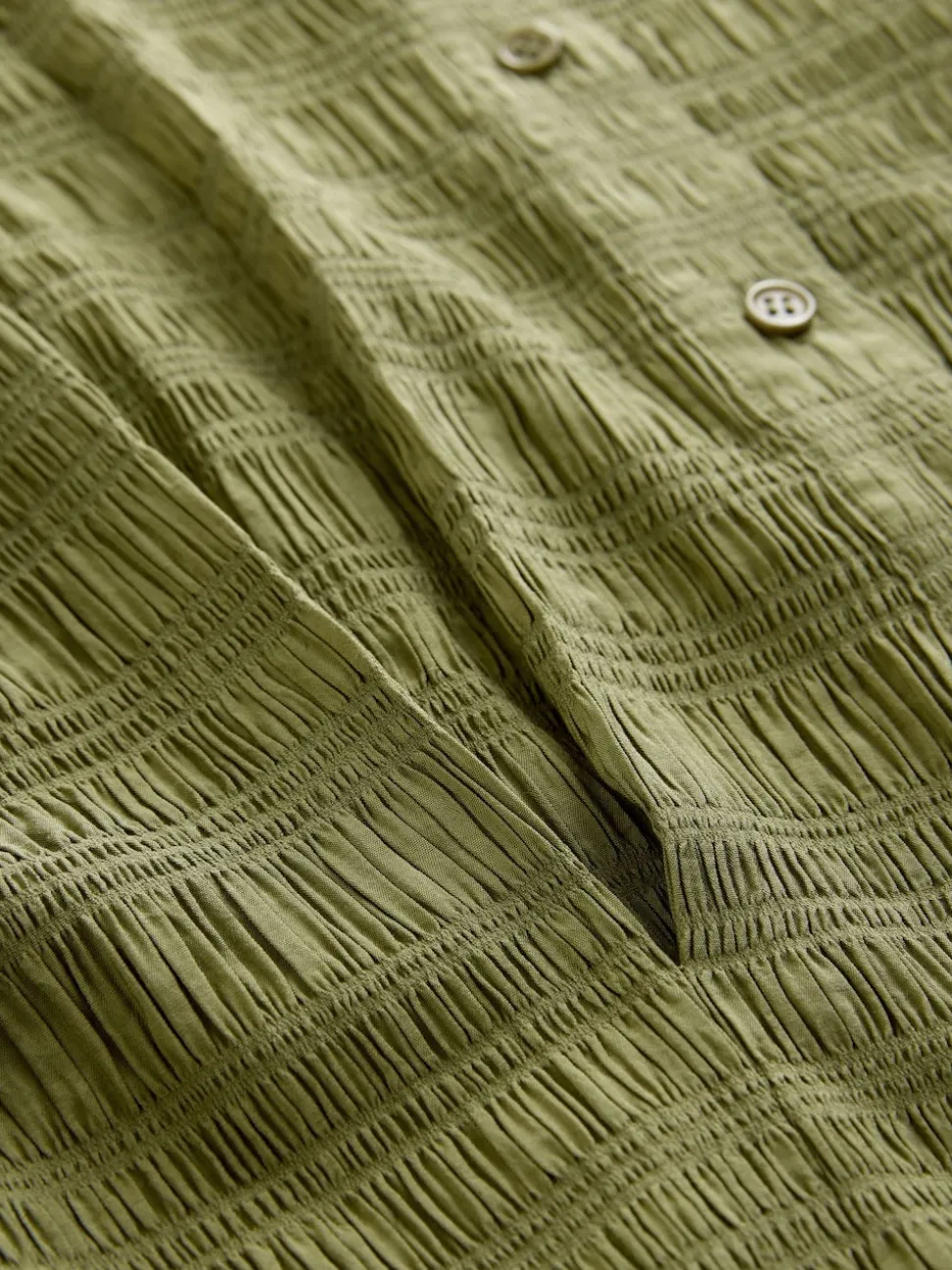 Green Long Sleeve Boatneck Textured Button-Front Blouse