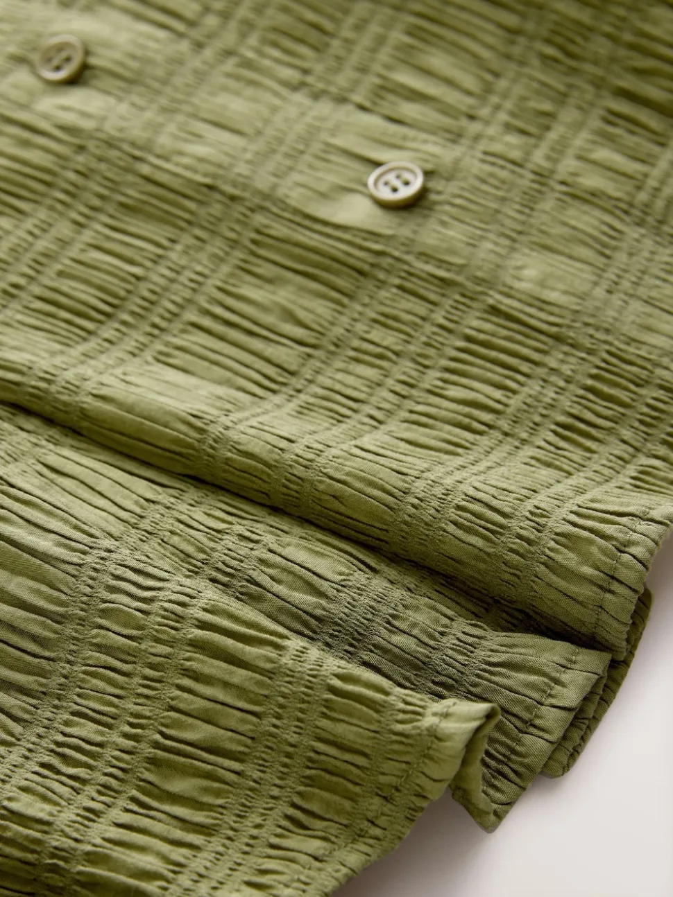 Green Long Sleeve Boatneck Textured Button-Front Blouse