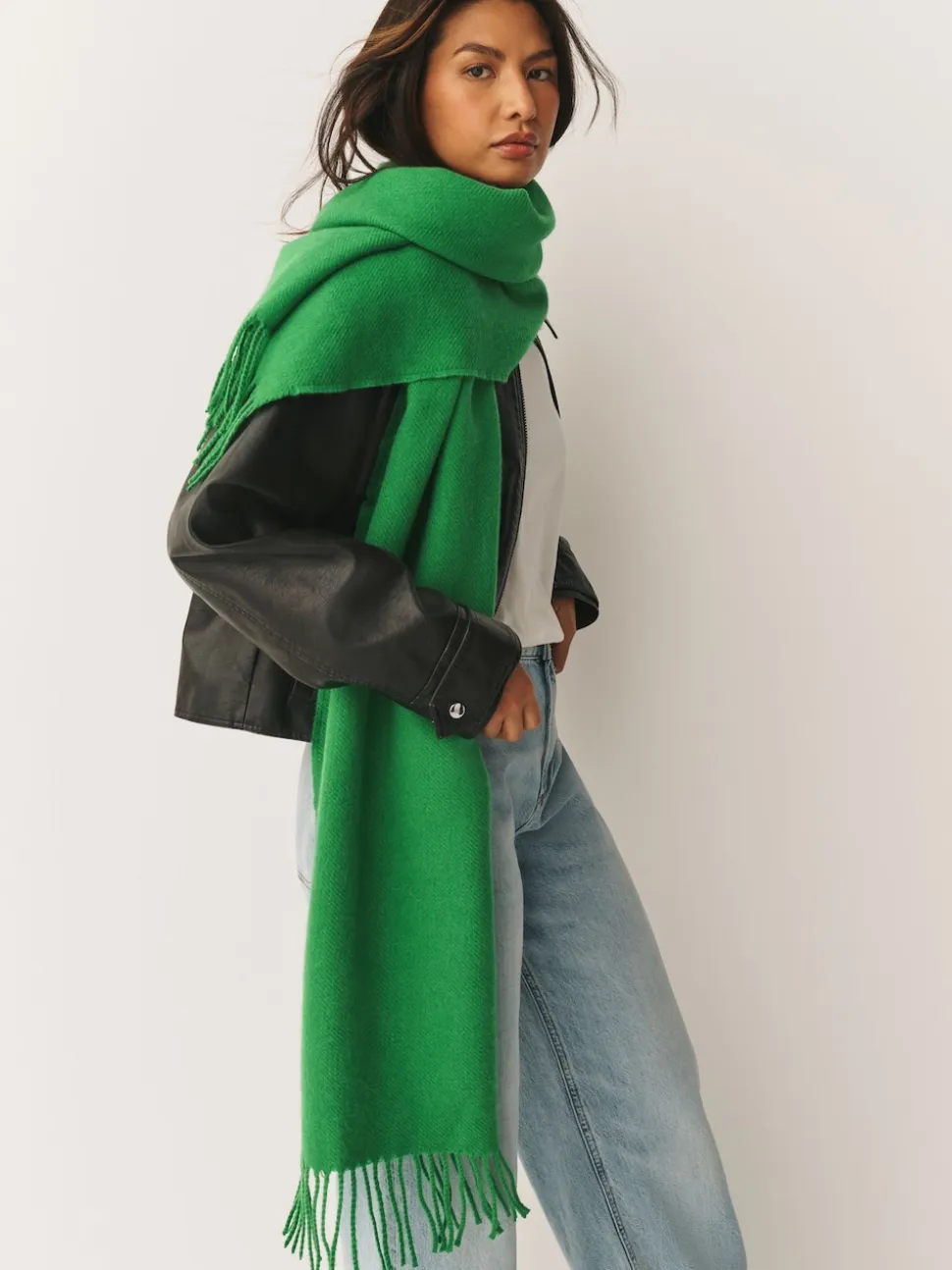 Green Midweight Wool Blend Scarf