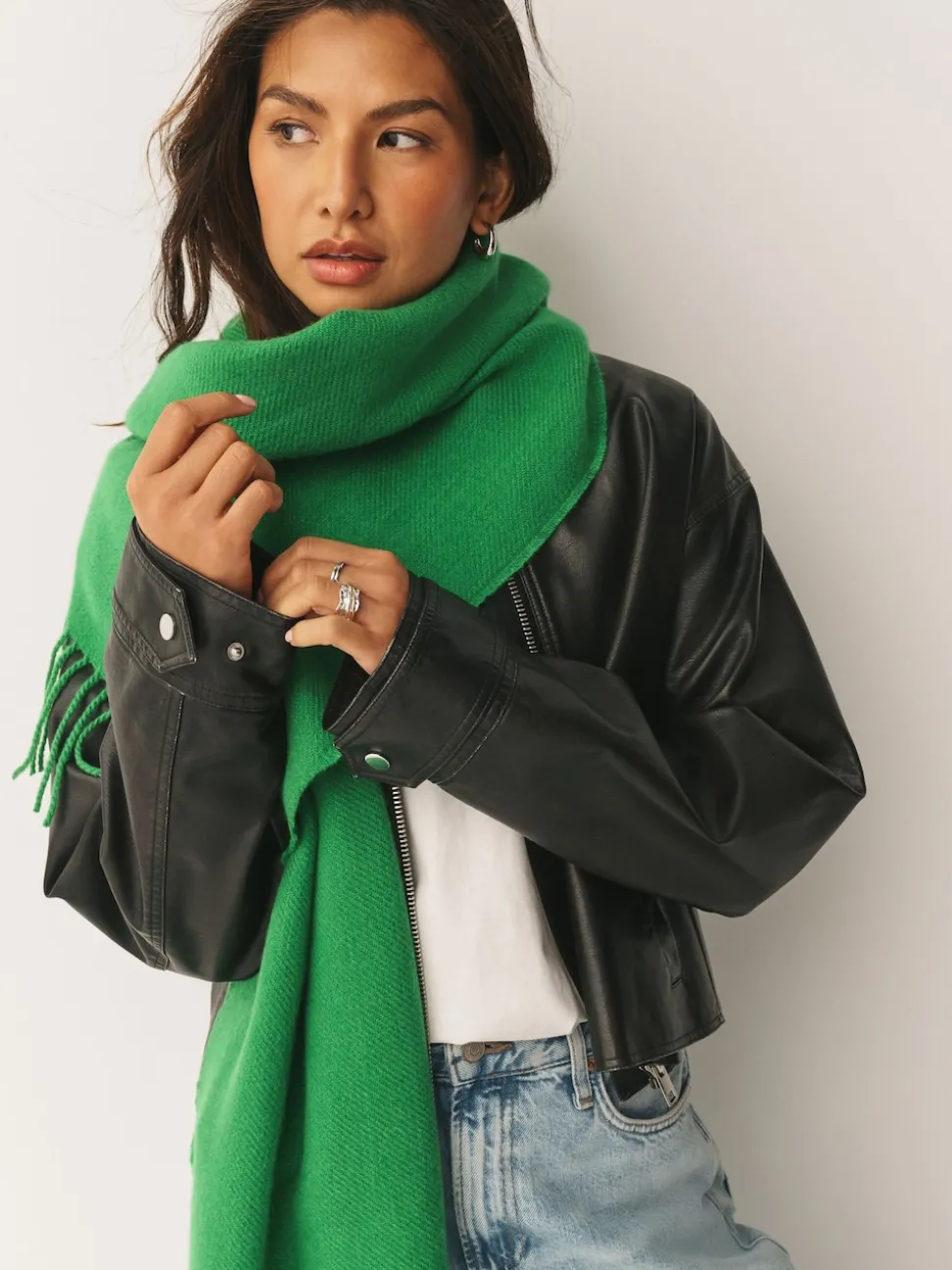 Green Midweight Wool Blend Scarf