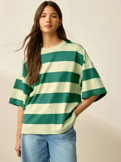 Green Monochrome Oversized Relaxed Fit Boxy Heavyweight Crew Neck T-Shirt