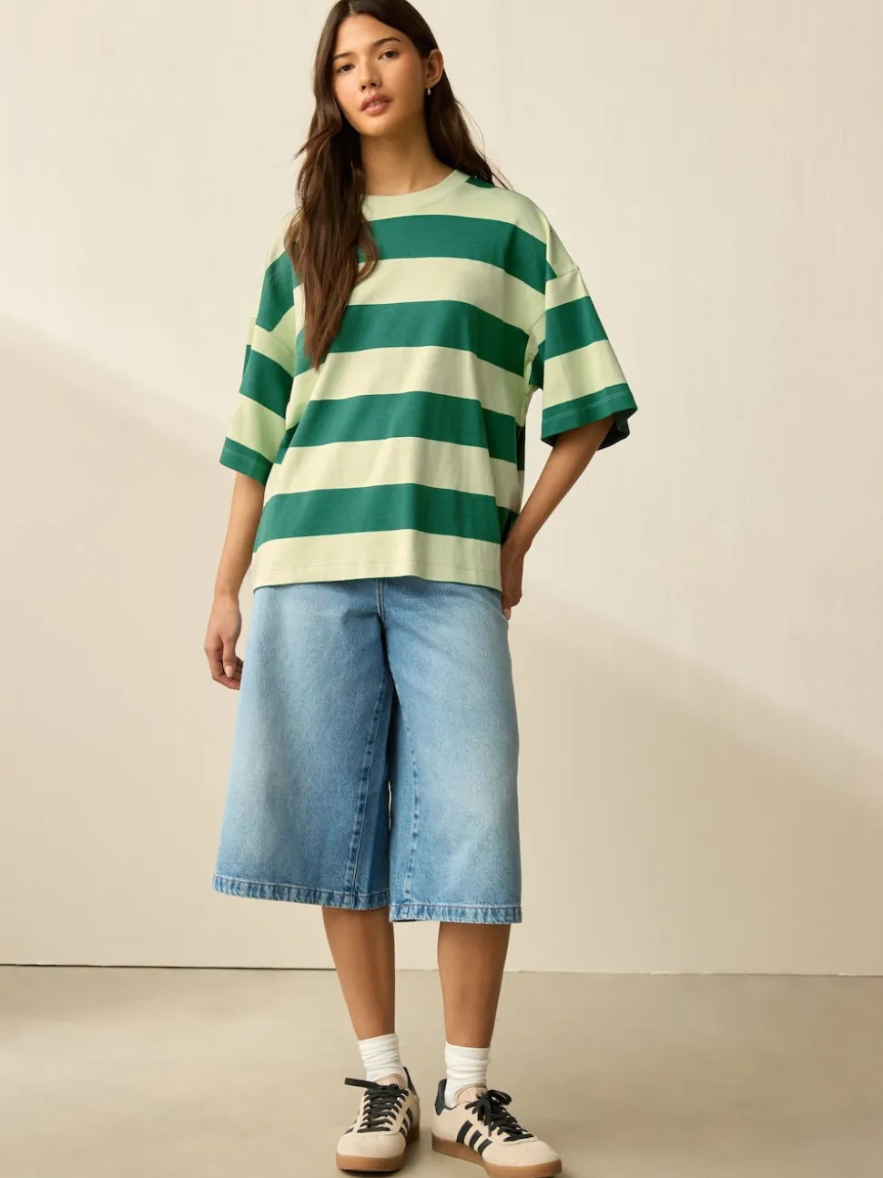 Green Monochrome Oversized Relaxed Fit Boxy Heavyweight Crew Neck T-Shirt