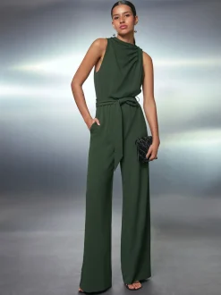 Green Occasion Cowl Neck Sleeveless Jersey Jumpsuit