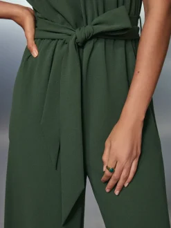 Green Occasion Cowl Neck Sleeveless Jersey Jumpsuit