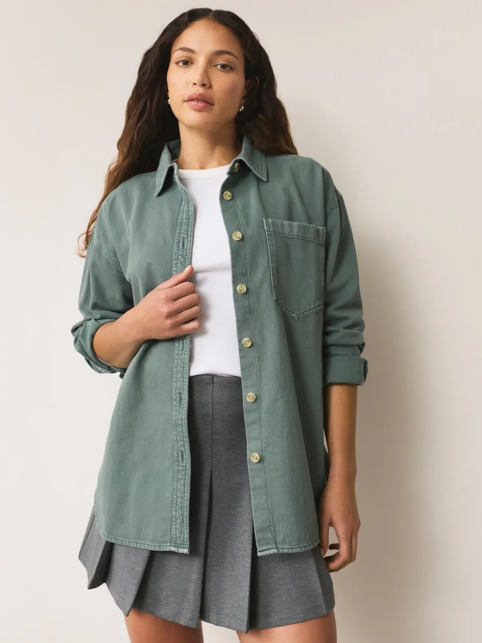 Green Oversize Denim Shirt