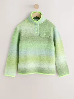 Green Spacedye Boucle Stand Neck Pocket Jumper