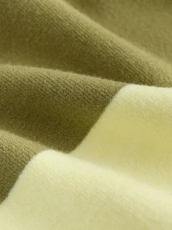 Green Stripe Denim Collar Cosy Soft Touch Long Sleeve Polo Neck Jumper Top