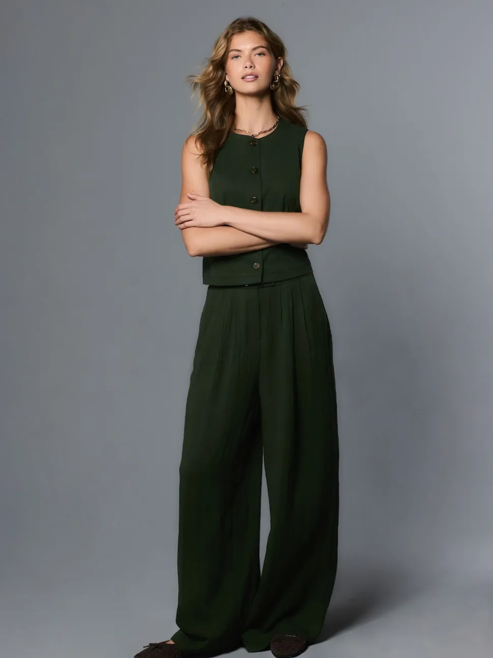 Green Superwide Pleated Trousers