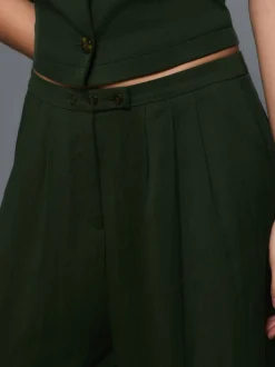 Green Superwide Pleated Trousers
