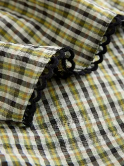 Green/Black Check Oversized Collar Long Sleeve Blouse