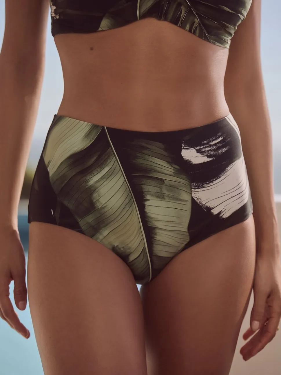 Green/Black Leaf High Waist Bikini Bottoms