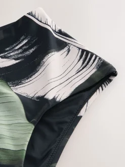 Green/Black Leaf High Waist Bikini Bottoms