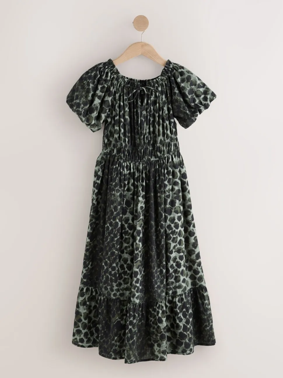 Green/Black Leopard Off The Shoulder Midi Dress