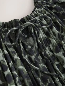 Green/Black Leopard Off The Shoulder Midi Dress