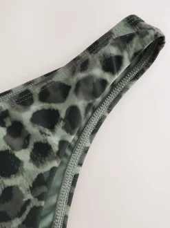 Green/Black Leopard Print Brazilian High Leg Bikini Bottoms