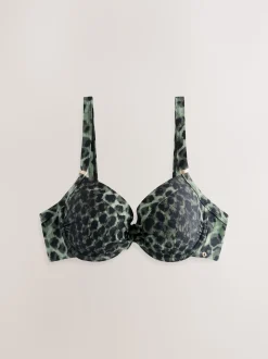 Green/Black Leopard Print Shaping Padded Wired Bikini Top