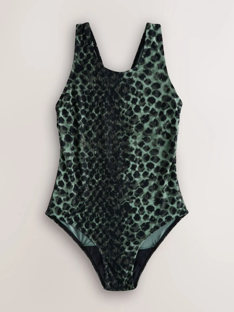 Green/Black Leopard Print High Neck Period Swimsuit