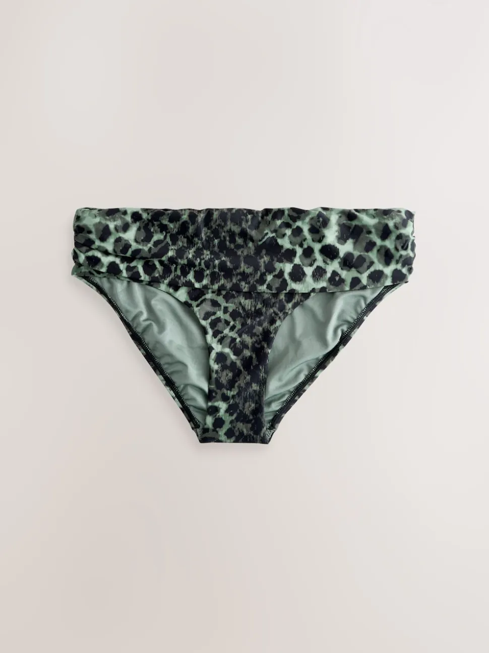 Green/Black Leopard Print Roll Top Bikini Bottoms