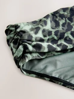Green/Black Leopard Print Roll Top Bikini Bottoms