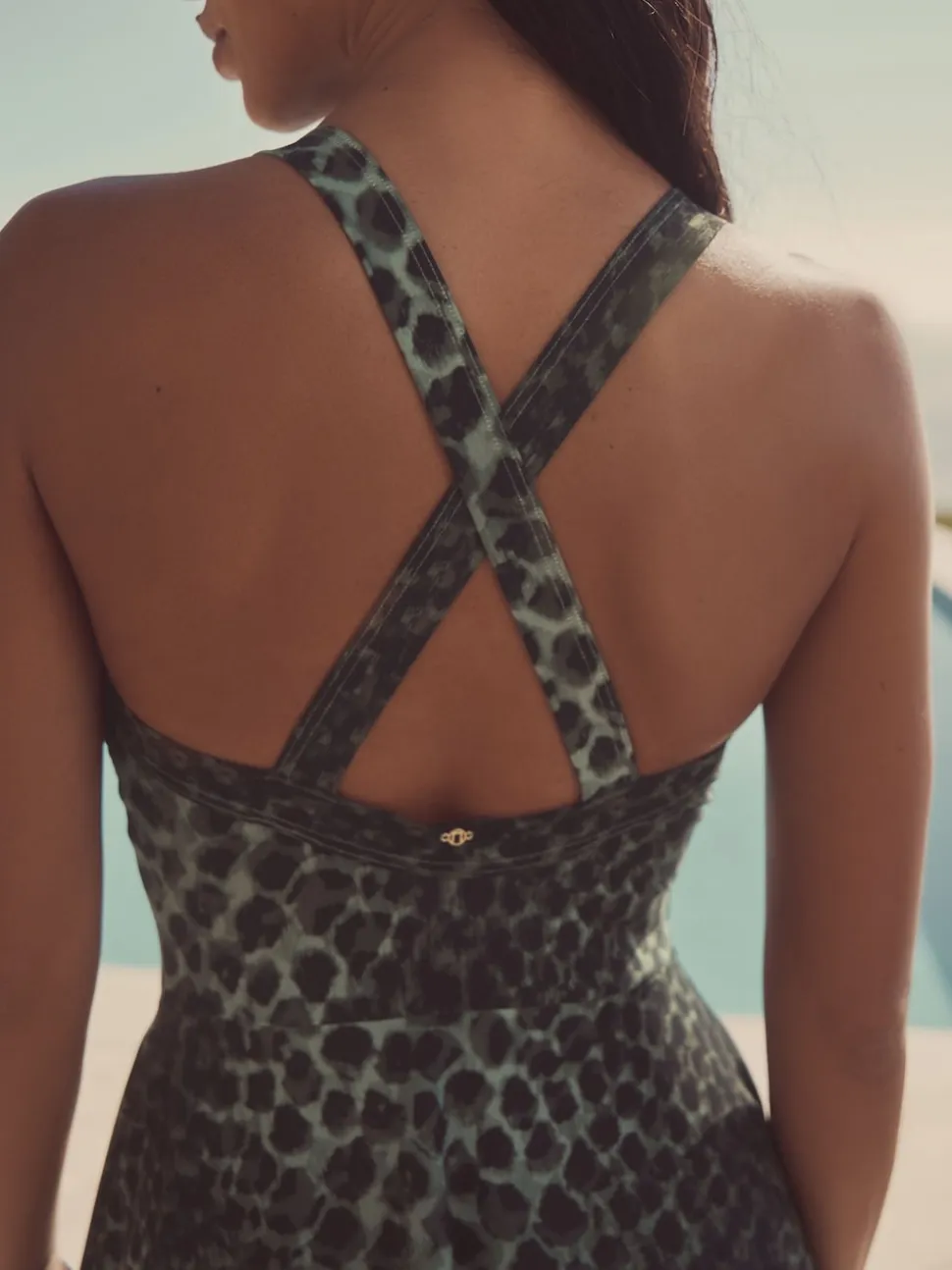 Green/Black Leopard Print Tummy Control Skirted Swim Dress