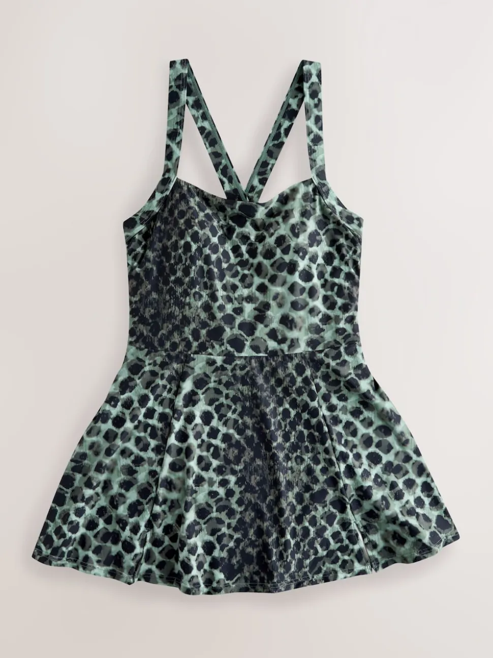 Green/Black Leopard Print Tummy Control Skirted Swim Dress