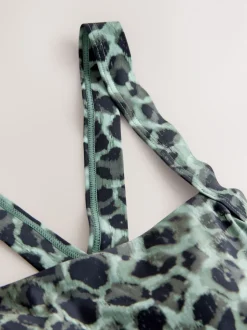 Green/Black Leopard Print Tummy Control Skirted Swim Dress