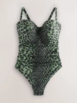 Green/Black Leopard Print F-K Ultimate Support Tummy Control Wired Bandeau Swimsuit
