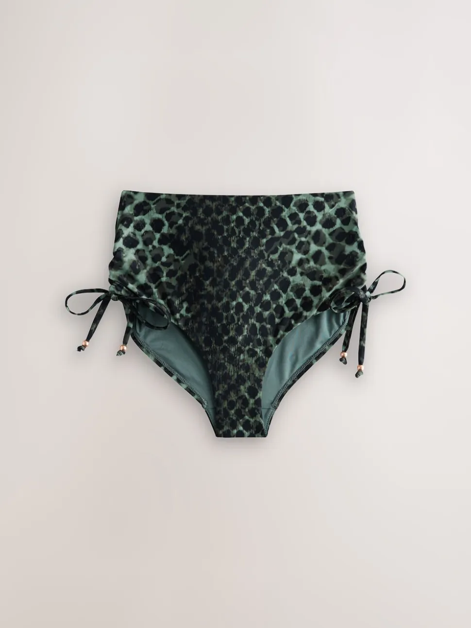 Green/Black Leopard Print High Waist Ruched Bikini Bottoms