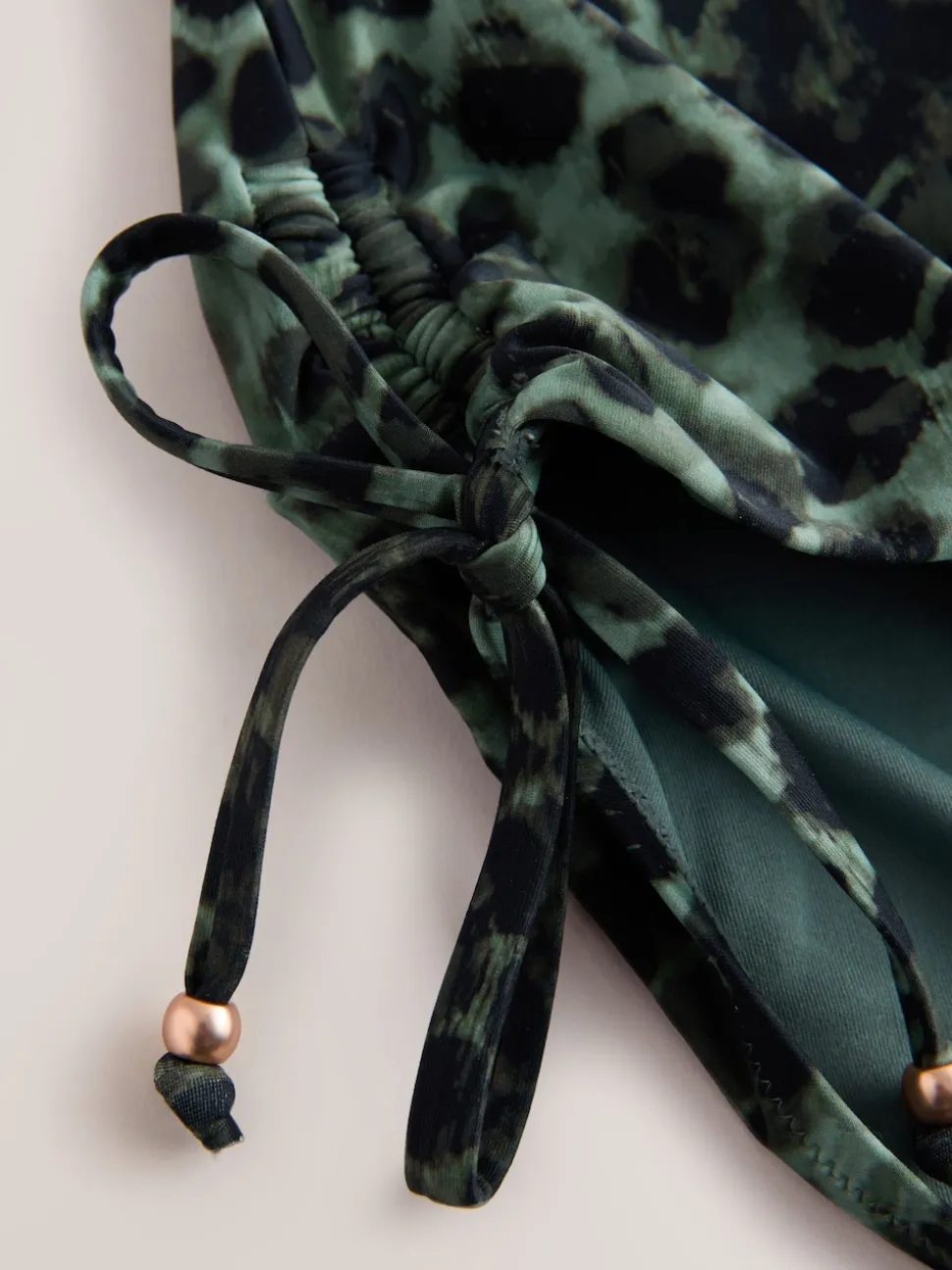 Green/Black Leopard Print High Waist Ruched Bikini Bottoms